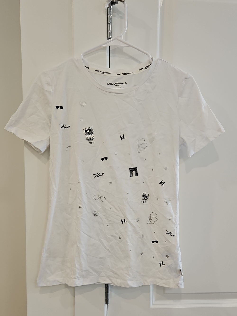 Karl Lagerfeld White Tee with Black Mini Graphics